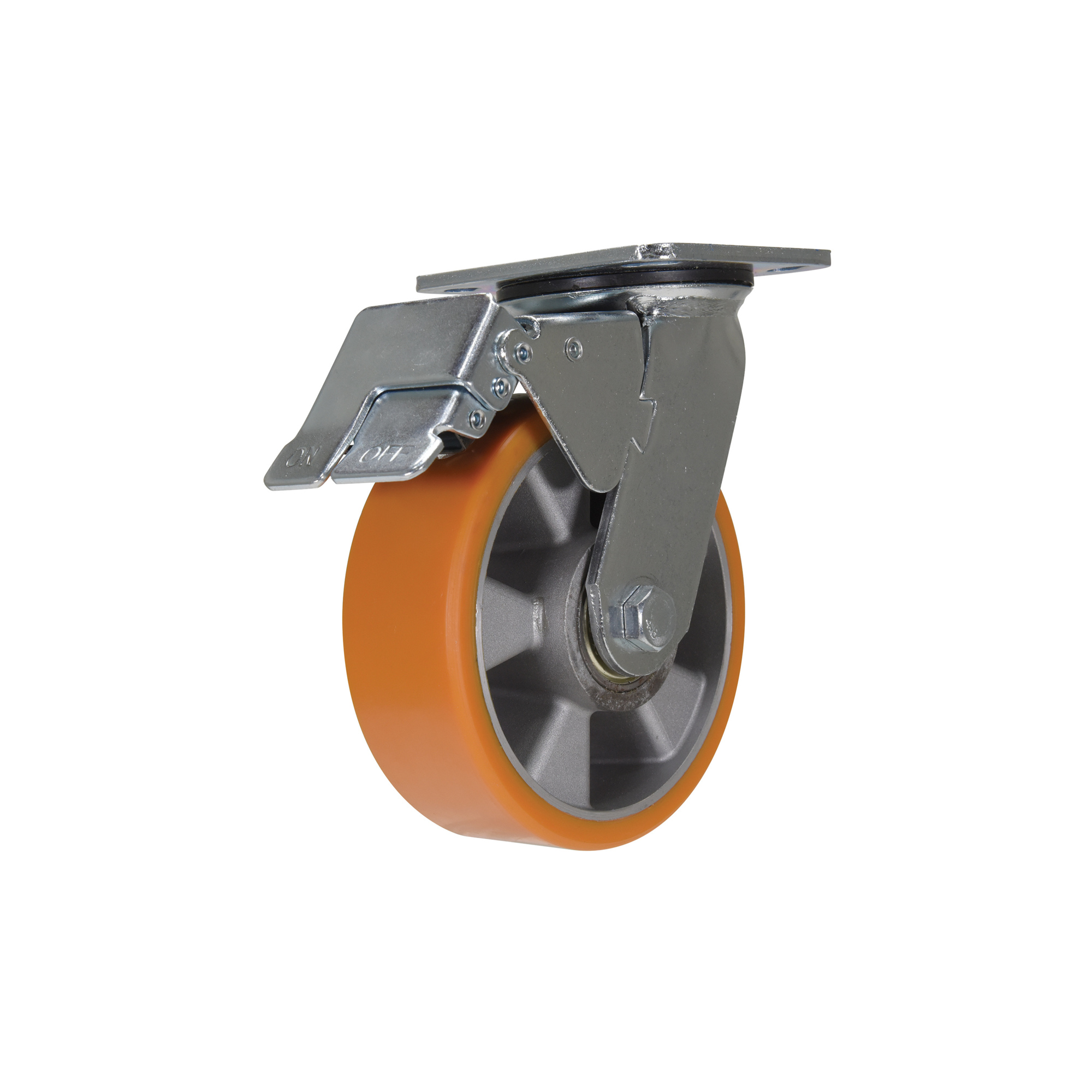 Vestil Polyurethane Swivel Caster with Total Brake - 6in. x 2in., 1210 lbs. Capacity, Zinc Plated, Model# CST-VE-6X2PUA-SWTB